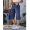 image:imageluvamia Capri Jeans for Women Wide Leg Trendy High Waisted Casual Summer Stretchy Denim Culottes Capri Pants with PocketDarkness Blue