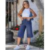 image:imageluvamia Capri Jeans for Women Wide Leg Trendy High Waisted Casual Summer Stretchy Denim Culottes Capri Pants with PocketDarkness Blue