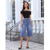 image:imageluvamia Capri Jeans for Women Wide Leg Trendy High Waisted Casual Summer Stretchy Denim Culottes Capri Pants with PocketMedium Blue