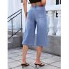 image:imageluvamia Capri Jeans for Women Wide Leg Trendy High Waisted Casual Summer Stretchy Denim Culottes Capri Pants with PocketMedium Blue