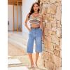 image:imageluvamia Capri Jeans for Women Wide Leg Trendy High Waisted Casual Summer Stretchy Denim Culottes Capri Pants with PocketSeaside Blue
