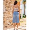 image:imageluvamia Capri Jeans for Women Wide Leg Trendy High Waisted Casual Summer Stretchy Denim Culottes Capri Pants with PocketSeaside Blue