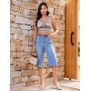 image:imageluvamia Capri Jeans for Women Wide Leg Trendy High Waisted Casual Summer Stretchy Denim Culottes Capri Pants with PocketSeaside Blue