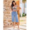 image:imageluvamia Capri Jeans for Women Wide Leg Trendy High Waisted Casual Summer Stretchy Denim Culottes Capri Pants with PocketSeaside Blue