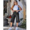 image:imageluvamia Capri Jeans for Women Wide Leg Trendy High Waisted Casual Summer Stretchy Denim Culottes Capri Pants with PocketWashed Black