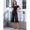 image:imageluvamia Capri Jeans for Women Wide Leg Trendy High Waisted Casual Summer Stretchy Denim Culottes Capri Pants with PocketWashed Black