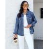 image:imageluvamia Denim Jackets for Women Trendy Long Sleeve Distressed Jean Button Down Shirts Jacket Shacket Trucker JacketClassic Blue