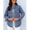 image:imageluvamia Denim Jackets for Women Trendy Long Sleeve Distressed Jean Button Down Shirts Jacket Shacket Trucker JacketDark Atlantic Blue