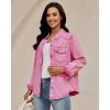 image:imageluvamia Denim Jackets for Women Trendy Long Sleeve Distressed Jean Button Down Shirts Jacket Shacket Trucker JacketHot Pink