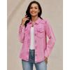image:imageluvamia Denim Jackets for Women Trendy Long Sleeve Distressed Jean Button Down Shirts Jacket Shacket Trucker JacketHot Pink