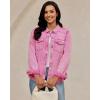 image:imageluvamia Denim Jackets for Women Trendy Long Sleeve Distressed Jean Button Down Shirts Jacket Shacket Trucker JacketHot Pink