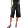 image:imageluvamia Capri Jeans for Women Wide Leg Trendy High Waisted Casual Summer Stretchy Denim Culottes Capri Pants with PocketWashed Black