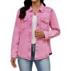 image:imageluvamia Denim Jackets for Women Trendy Long Sleeve Distressed Jean Button Down Shirts Jacket Shacket Trucker JacketHot Pink