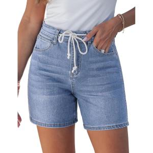 image:imageluvamia Jean Shorts for Women High Waisted Trendy Drawstring Stretchy Denim Shorts Summer Casual Jorts with PocketsBay Blue