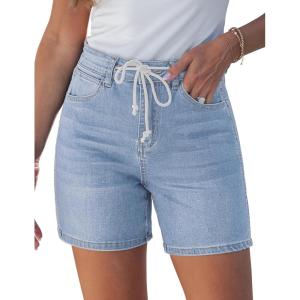 image:imageluvamia Jean Shorts for Women High Waisted Trendy Drawstring Stretchy Denim Shorts Summer Casual Jorts with PocketsCool Blue