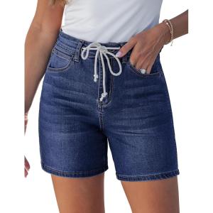 image:imageluvamia Jean Shorts for Women High Waisted Trendy Drawstring Stretchy Denim Shorts Summer Casual Jorts with PocketsDarkness Blue