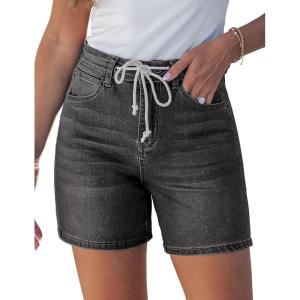 image:imageluvamia Jean Shorts for Women High Waisted Trendy Drawstring Stretchy Denim Shorts Summer Casual Jorts with PocketsWashed Black