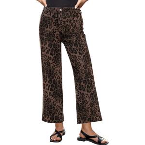 image:imageluvamia Wide Leg Jeans for Women High Waisted Leopard Cheetah Print Stretch Cropped Denim Pants Patch Pocket Flare JeansBrown Leopard