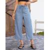 image:imageluvamia Barrel Jeans for Women Trendy Wide Leg High Rise Baggy Pull On Elastic Waist Button Fly Drawstring Denim PantsAiry Blue