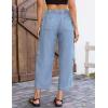 image:imageluvamia Barrel Jeans for Women Trendy Wide Leg High Rise Baggy Pull On Elastic Waist Button Fly Drawstring Denim PantsAiry Blue