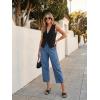 image:imageluvamia Barrel Jeans for Women Trendy Wide Leg High Rise Baggy Pull On Elastic Waist Button Fly Drawstring Denim PantsBrilliant Blue