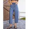 image:imageluvamia Barrel Jeans for Women Trendy Wide Leg High Rise Baggy Pull On Elastic Waist Button Fly Drawstring Denim PantsBrilliant Blue