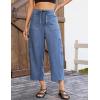 image:imageluvamia Barrel Jeans for Women Trendy Wide Leg High Rise Baggy Pull On Elastic Waist Button Fly Drawstring Denim PantsBrilliant Blue