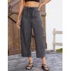 image:imageluvamia Barrel Jeans for Women Trendy Wide Leg High Rise Baggy Pull On Elastic Waist Button Fly Drawstring Denim PantsDust Black