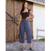image:imageluvamia Barrel Jeans for Women Trendy Wide Leg High Rise Baggy Pull On Elastic Waist Button Fly Drawstring Denim PantsNightfall Blue