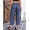image:imageluvamia Barrel Jeans for Women Trendy Wide Leg High Rise Baggy Pull On Elastic Waist Button Fly Drawstring Denim PantsNightfall Blue