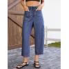 image:imageluvamia Barrel Jeans for Women Trendy Wide Leg High Rise Baggy Pull On Elastic Waist Button Fly Drawstring Denim PantsNightfall Blue