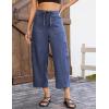 image:imageluvamia Barrel Jeans for Women Trendy Wide Leg High Rise Baggy Pull On Elastic Waist Button Fly Drawstring Denim PantsNightfall Blue