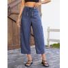 image:imageluvamia Barrel Jeans for Women Trendy Wide Leg High Rise Baggy Pull On Elastic Waist Button Fly Drawstring Denim PantsNightfall Blue
