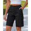 image:imageluvamia Bermuda Shorts for Women Knee Length Casual Summer Mid Rise Cargo Pockets Knit Elastic Waist 11 Inch Inseam ShortsBlack
