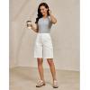 image:imageluvamia Bermuda Shorts for Women Knee Length Casual Summer Mid Rise Cargo Pockets Knit Elastic Waist 11 Inch Inseam ShortsCream White