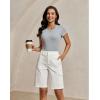 image:imageluvamia Bermuda Shorts for Women Knee Length Casual Summer Mid Rise Cargo Pockets Knit Elastic Waist 11 Inch Inseam ShortsCream White