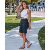image:imageluvamia Bermuda Shorts for Women Knee Length Casual Summer Mid Rise Cargo Pockets Knit Elastic Waist 11 Inch Inseam ShortsNavy Blue