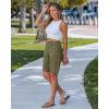 image:imageluvamia Bermuda Shorts for Women Knee Length Casual Summer Mid Rise Cargo Pockets Knit Elastic Waist 11 Inch Inseam ShortsOlive Green