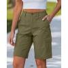 image:imageluvamia Bermuda Shorts for Women Knee Length Casual Summer Mid Rise Cargo Pockets Knit Elastic Waist 11 Inch Inseam ShortsOlive Green