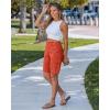 image:imageluvamia Bermuda Shorts for Women Knee Length Casual Summer Mid Rise Cargo Pockets Knit Elastic Waist 11 Inch Inseam ShortsRed Clay