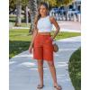 image:imageluvamia Bermuda Shorts for Women Knee Length Casual Summer Mid Rise Cargo Pockets Knit Elastic Waist 11 Inch Inseam ShortsRed Clay