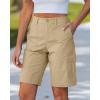 image:imageluvamia Bermuda Shorts for Women Knee Length Casual Summer Mid Rise Cargo Pockets Knit Elastic Waist 11 Inch Inseam ShortsSand