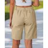 image:imageluvamia Bermuda Shorts for Women Knee Length Casual Summer Mid Rise Cargo Pockets Knit Elastic Waist 11 Inch Inseam ShortsSand
