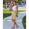 image:imageluvamia Bermuda Shorts for Women Knee Length Casual Summer Mid Rise Cargo Pockets Knit Elastic Waist 11 Inch Inseam ShortsSand