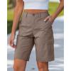image:imageluvamia Bermuda Shorts for Women Knee Length Casual Summer Mid Rise Cargo Pockets Knit Elastic Waist 11 Inch Inseam ShortsTaupe