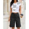 image:imageluvamia Bermuda Shorts for Women Knee Length High Waisted Dressy Casual Patch Pocket Chino Elastic Waist Long ShortsBlack