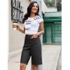 image:imageluvamia Bermuda Shorts for Women Knee Length High Waisted Dressy Casual Patch Pocket Chino Elastic Waist Long ShortsBlack