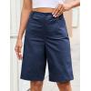 image:imageluvamia Bermuda Shorts for Women Knee Length High Waisted Dressy Casual Patch Pocket Chino Elastic Waist Long ShortsDark Blue
