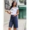 image:imageluvamia Bermuda Shorts for Women Knee Length High Waisted Dressy Casual Patch Pocket Chino Elastic Waist Long ShortsDark Blue