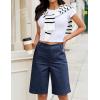 image:imageluvamia Bermuda Shorts for Women Knee Length High Waisted Dressy Casual Patch Pocket Chino Elastic Waist Long ShortsDark Blue